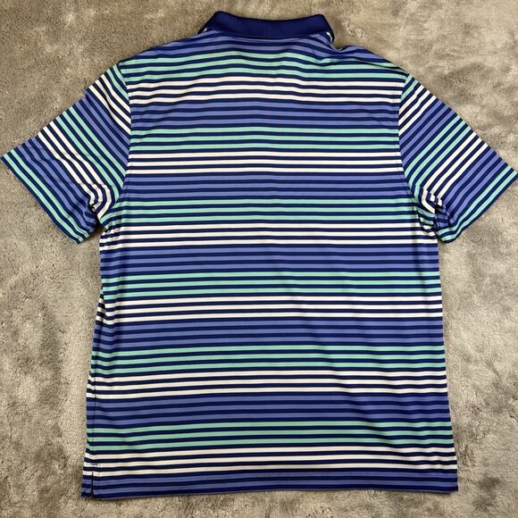 Vineyard Vines Mens L Performance Polo Shirt Striped Golf Whale Logo Blue Green - Picture 2 of 8